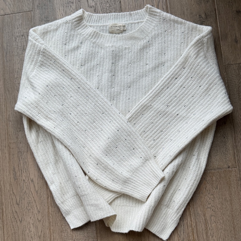 Holiday Dreamers Classic Rhinstone Detailed Cream Sweater